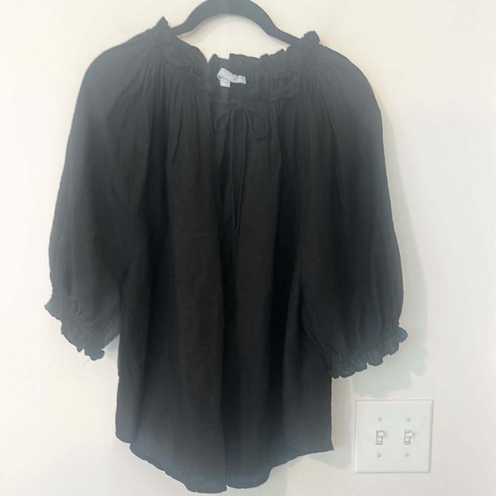 Antonio Melani Black Linen Blend Top L